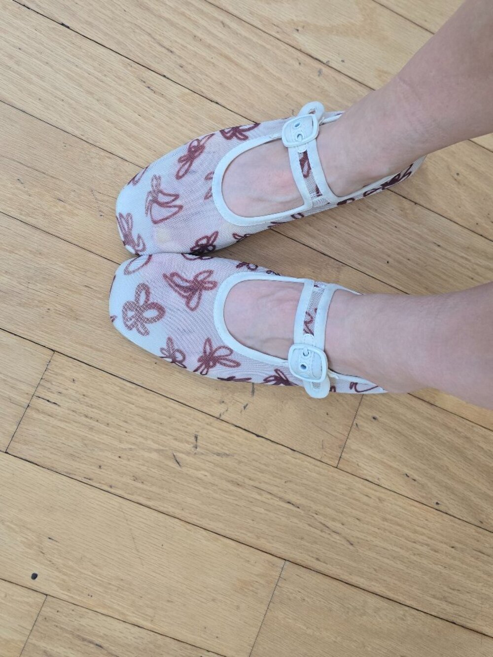 Camper | Right Nina Cream Mesh Brown Printed Mary Jane Ballet Flats | WMS 9